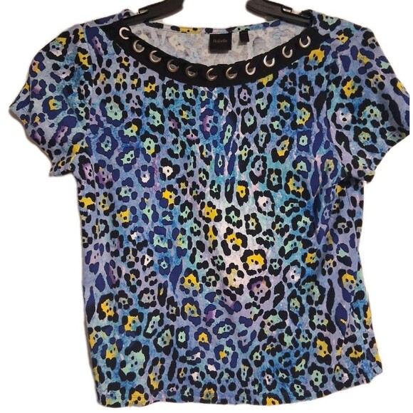 Women's Rafaella Short Sleeve Leopard Top Blouse Size LP Large Petite - Picture 1 of 8